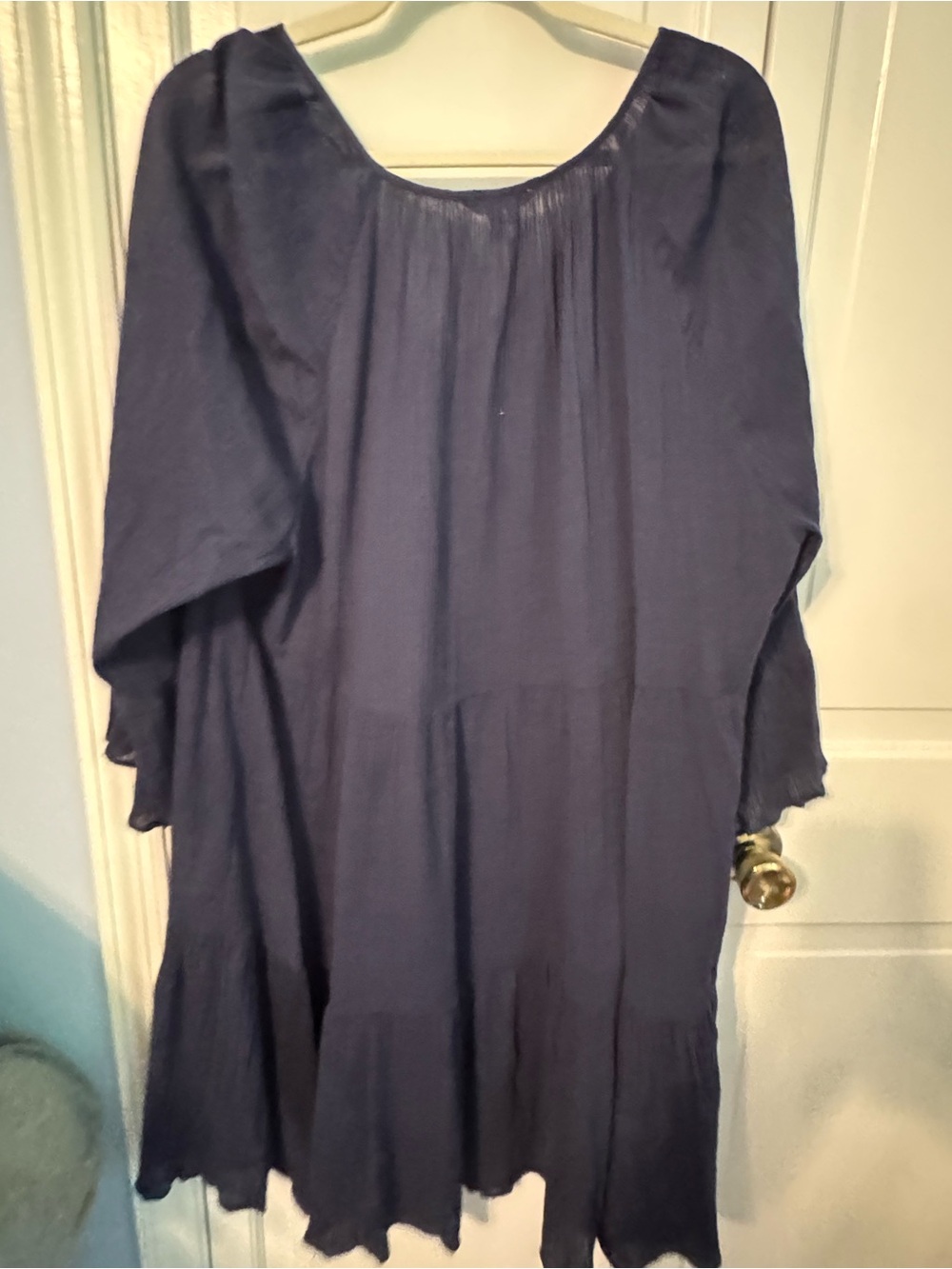 NWT Draper James Navy Crinkle Cotton Tiered Dress XXL - Bell Sleeve - Picture 2 of 9